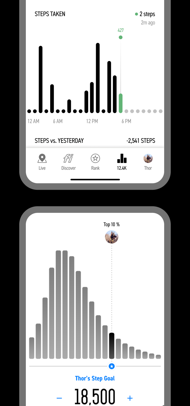 The fitness tracking and competition features of the Fi app